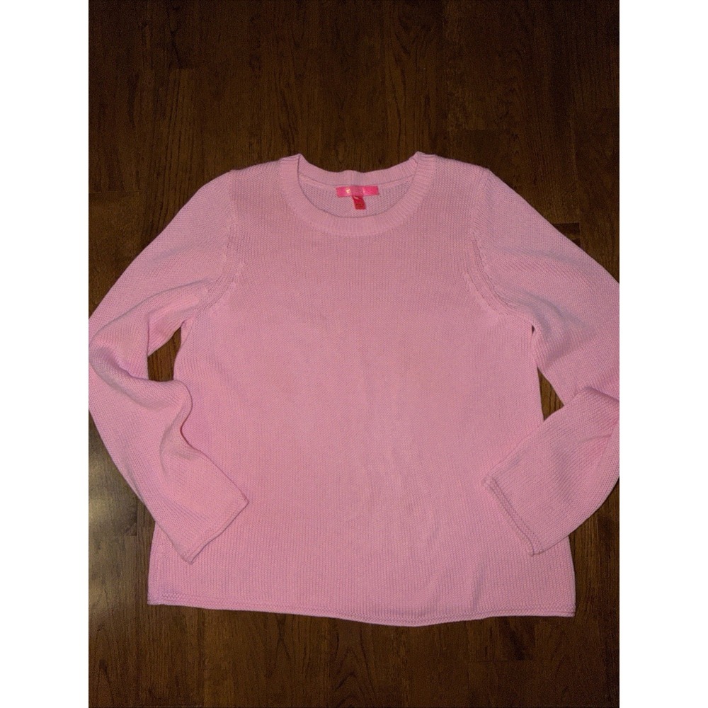 Lilly Pulitzer Pink Knit Sweater Womens XL Cotton Crew Neck Rolled Hem Preppy